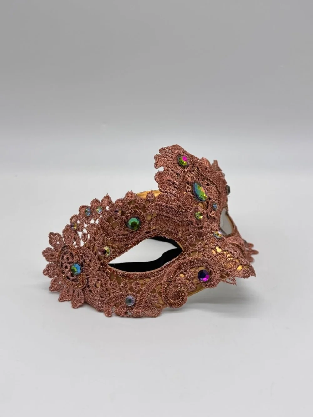 New Beyond Masquerade Rose Gold Lace Princess Venetian Mask Rhinestone Halloween